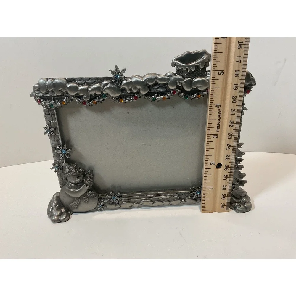 4X6 Metal Footed Christmas‎ Snowman Tree Chimney Photo Frame Tabletop Decor